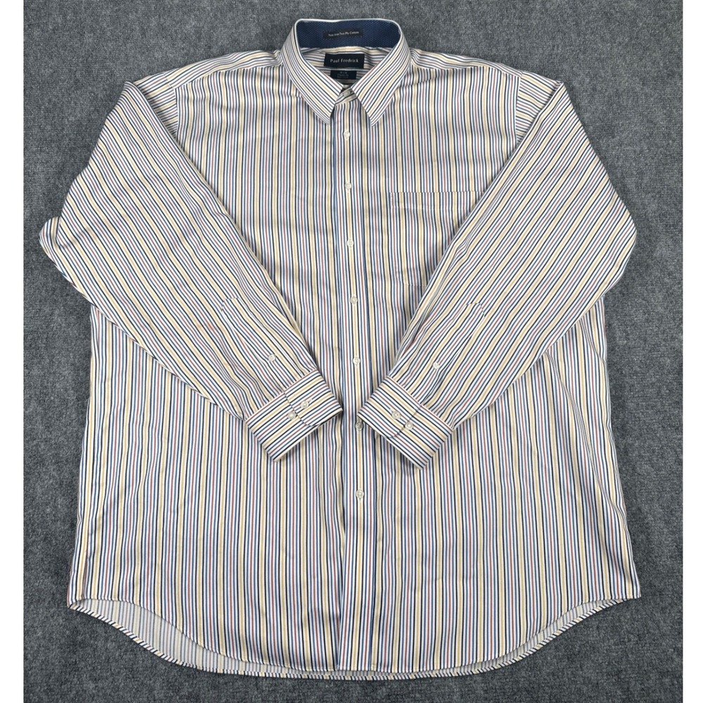 Paul Fredrick Mens 18x36 Classic Fit Non-Iron Cotton Striped‎ Multicolor Shirt